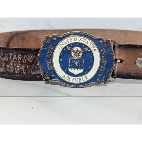 Air Force Men's Brown Genuine Leather Buckles Eric's Theme Belt Size 34-38 - Picture 1 of 7